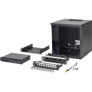 Digitus 10" Síťová sada 6U černá / Nástěnný rozvaděč / switch 8 port / patch panel 12 port / IP20
