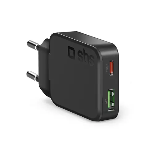 SBS Slim černá / Cestovní adaptér / USB-A + USB-C / PD 45 W