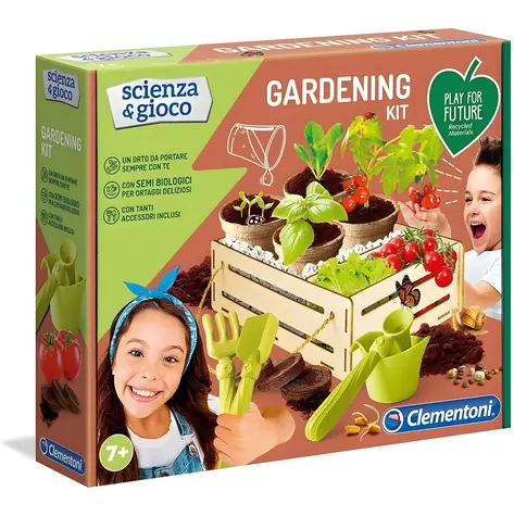 CLEMENTONI Zahradní sada Science&Play / Play For Future / 100% recyklovaný materiál / Dřevěná bedýnka