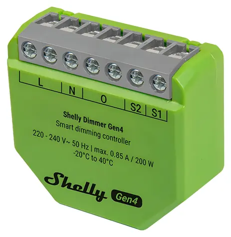 Shelly Dimmer Gen4 / Stmívací modul / Wi-Fi / Bluetooth / Zigbee / Matter / bez nulového vodiče