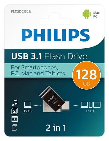 Philips OTG 2v1 128GB černá / Flash disk / USB 3.1 / USB-C / OTG