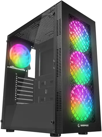 Rampage Plaid V1 černá / Skříň / 4x 120 mm RGB ventilátor / Prosklená bočnice