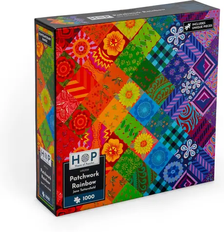 HOP Puzzle Patchworková duha / 1000 dílků / nepravidelné dílky / plakát A3