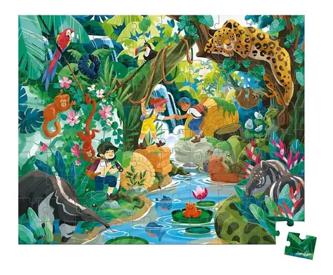 JANOD Puzzle v kufříku Dobrodružství v džungli / 100 dílků / 50 x 40 cm