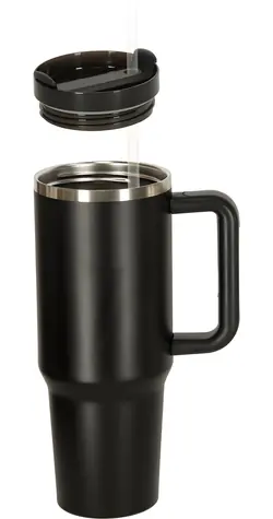 KIK černá / Termohrnek s brčkem / 1200 ml / dvojitá stěna / brčko