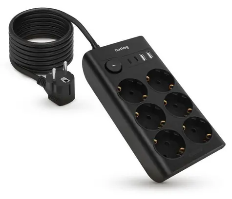 Huslog nabíjecí stanice 15W černá / 6x zásuvka / 2x USB-C / 2x USB-A