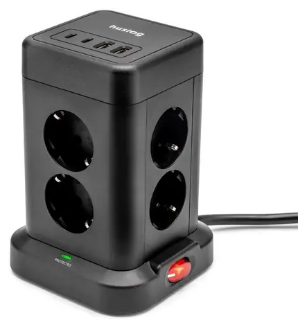 Huslog nabíjecí stanice 15W černá / 8x zásuvka / 2x USB-C / 2x USB-A