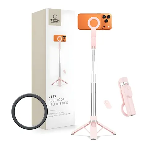 Tech-Protect L11S MagSafe růžová / Selfie tyč / Bluetooth spoušť / MagSafe úchyt