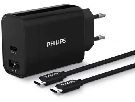Philips DLP5321NB/12 černá / Nabíječka do sítě / 2x USB-C / + kabel USB-C/USB-C 1 m