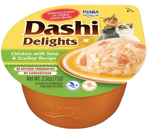 Inaba Churu Cat Dashi Delights kuře, tuňák, hřebenatka / Vanička pro kočky / 70 g