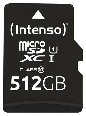 Intenso UHS-I Performance 512GB / Paměťová karta microSDXC / UHS-I U1 / Class 10 / čtení 90 MB/s / vč. SD adaptéru