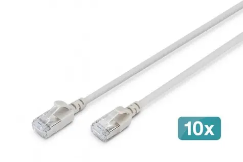 Digitus CAT6A Slim šedá / Patch kabel / F/FTP / 1 m / 10 Gbit/s / 10 ks