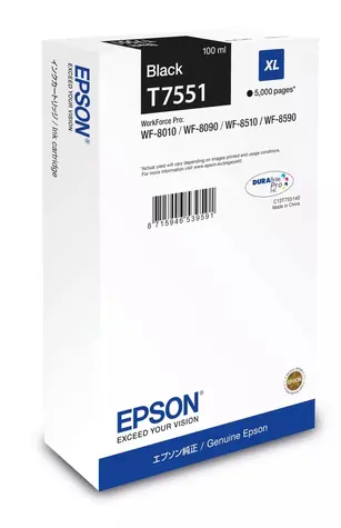 Epson C13T75514N DURABrite Pro XL černá / Originální cartridge / 100 ml / 5000 stran