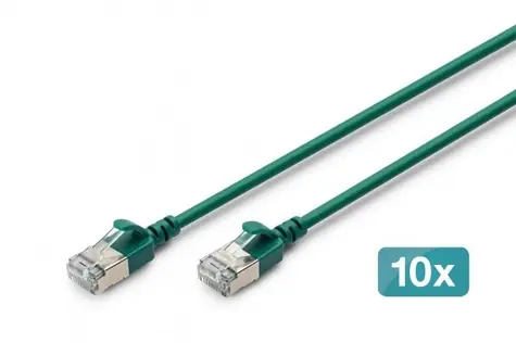 Digitus CAT6A F/FTP Slim zelená / Patch kabel / RJ45 / 10 Gbit/s / 500 MHz / 1,5 m / 10 ks