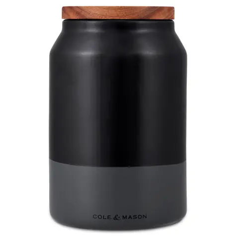 Cole&Mason Hinxton Keramická dóza na potraviny černá, tmavě šedá / 18 cm / akáciové víko / vzduchotěsná