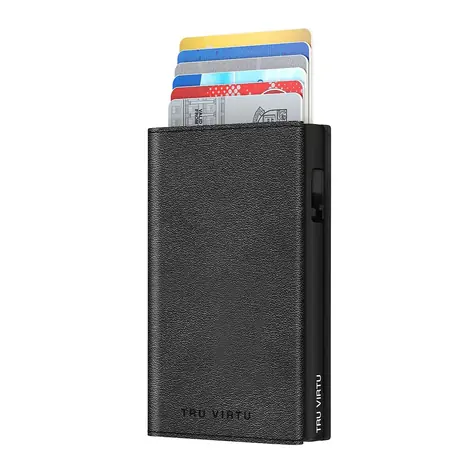 TRU VIRTU Peněženka Click & Slide Sleek Nappa černá/černá / RFID ochrana / Kůže a hliník / Až 12 karet