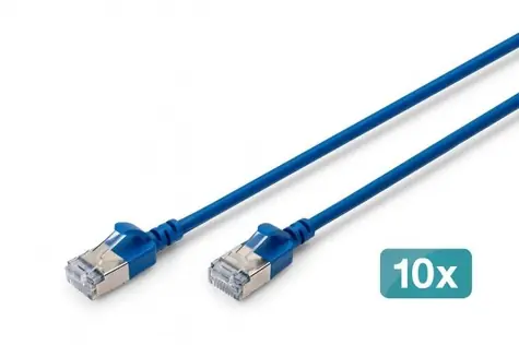 Digitus CAT 6A Slim modrá / Patch kabel / F/FTP / 10 Gbit/s / 0,3 m / 10 ks