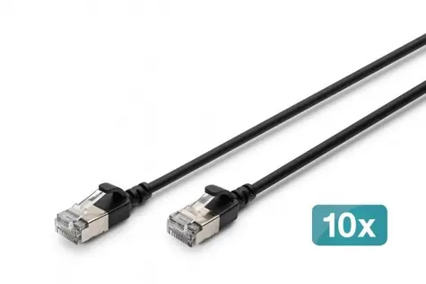 Digitus CAT 6A Slim černá / Patch kabel / F/FTP / RJ45 / 10 Gbit/s / 0,5 m / 10 ks