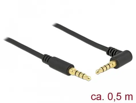 DeLock Jack 3,5 mm 4pin černá / Audio kabel / 0,5 m / Úhlový konektor / Pozlacené konektory