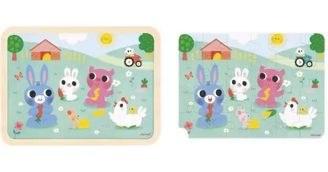 JANOD Dřevěné puzzle s hledáním rozdílů Farma / 24 dílků / 27,5 x 20 cm