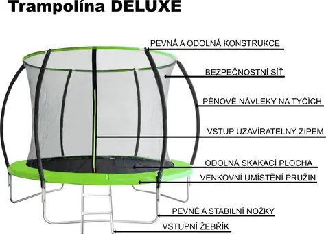 PIXINO Trampolína Deluxe 305 cm / Trampolína / ochranná síť / žebřík / nosnost 120 kg