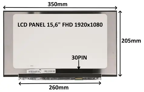 15,6" SIL LCD panel FHD IPS matný / Náhradní díl / 30 PIN / bez úchytů / LED