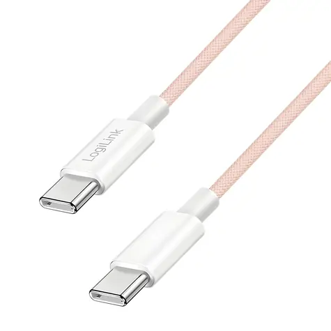 LogiLink USB-C - USB-C 0,5m růžová / Nylonový kabel / USB 2.0 / 60 W / Rychlonabíjení
