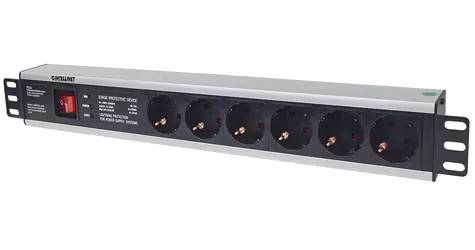 Intellinet 19" napájecí lišta 6x zásuvka černá / Napájecí lišta / 1.5U / 6x AC výstup / 16 A / 3 m / hliník