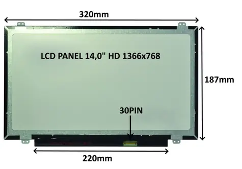 SIL LCD panel 14,0" HD matný / LCD panel pro notebook / 1366x768 / 30 pin / úchyty nahoře a dole
