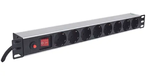 Intellinet Napájecí lišta 8x zásuvka 19" černá / Napájecí lišta / Rack 1U / 16 A / 3 m kabel / Hliník