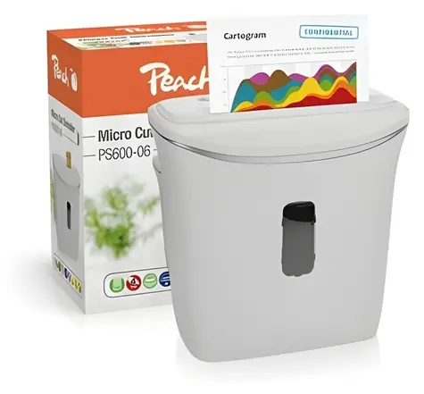 Peach PS600-06 bílá / Skartovač / Micro Cut / P-5 / 4 listy / 12 l koš / autostart