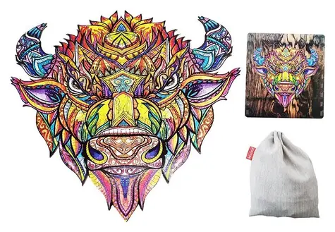 Dřevěné puzzle Bizon XL / 137 dílků / dárková krabička