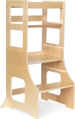 MODERN HOME Dětská učící věž / Nastavitelná výška / překližka 12 mm / s ochrannou hrazdou