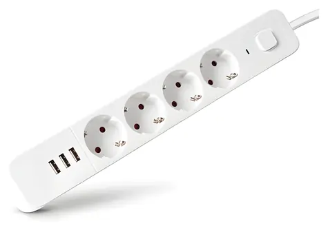 Entac Prodlužovací přívod 4 zásuvky, 3x USB-A bílá / Prodlužovací přívod / 1,5 m / Vypínač / 3680 W