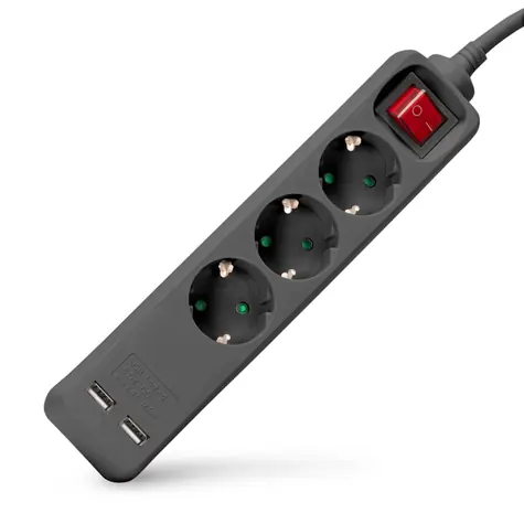 Entac zásuvkový blok 3x zásuvka, 2x USB-A černá / Zásuvkový blok / 1,5 m
