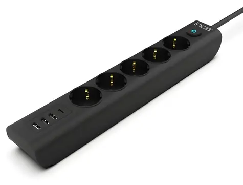 INCA IPW-44TU černá / Prodlužovací kabel / 5x 230 V / 4x USB / vypínač / 1,5 m