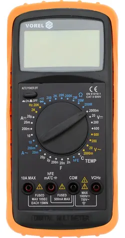 Vorel Multimetr digitální / Multimetr / AC/DC 600V / test diod a tranzistorů / LCD displej / silikonové pouzdro