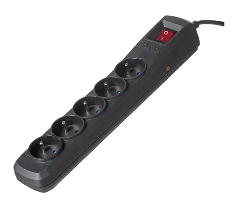 Activejet COMBO černá / Prodlužovací kabel / 5x zásuvka / 5 m / vypínač / bezpečnostní clonky