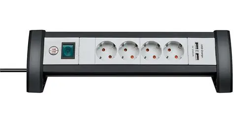 Brennenstuhl Premium-Office-Line černo-šedá / Stolní zásuvková lišta / 4x zásuvka / 2x USB-A / 3100 mA / 1,8 m