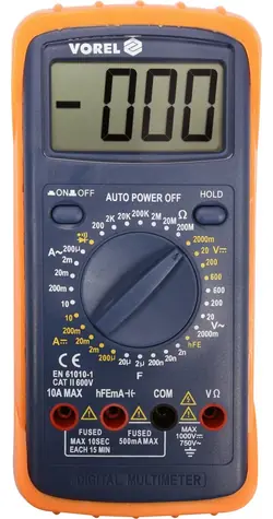 Vorel Digitální multimetr / AC/DC napětí 600V / Odpor, kapacita, frekvence / Test diod a tranzistorů