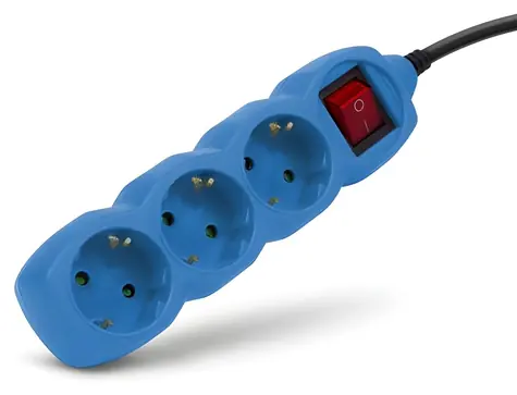 Entac zásuvkový blok s vypínačem modrá / Zásuvkový blok / 3x230V / 1,5 m / 3680 W