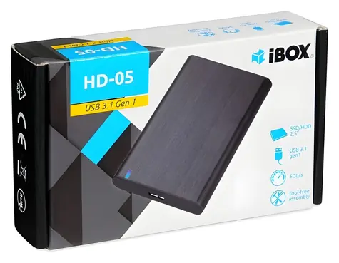 iBox HD-05 černá / Externí box pro 2.5" HDD/SSD / USB 3.2 Gen 1 / SATA III / UASP