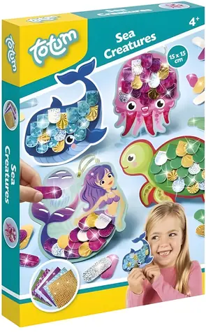TOTUM Kreativní sada Mořský svět / Kreativní sada / třpytivá fólie / samolepicí pěnové prvky / 4 šablony