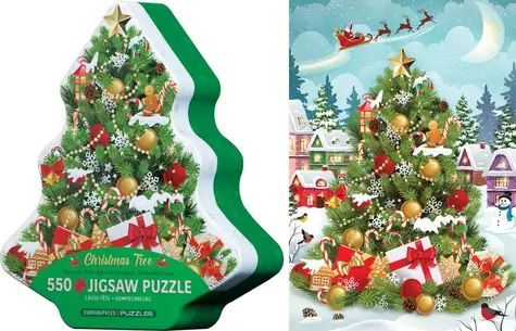 EUROGRAPHICS Puzzle v plechové krabičce Vánoční stromeček / 550 dílků / 33 × 48 cm