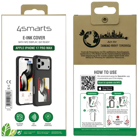 4smarts E-Ink Case NFC Display iPhone 17 Pro Max černá / Kryt / Qi2 & MagSafe kompatibilní / NFC E-Ink displej