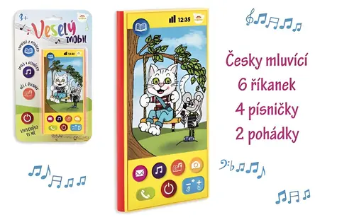 Veselý mobilní telefon česky mluvící / 2 pohádky, 4 písničky, 6 říkanek / 3x AAA / od 3 let