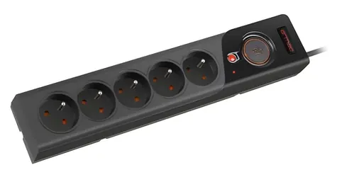 Armac Z5 černá / Prodlužovací přívod / 5 zásuvek / 10A / 1,5 m
