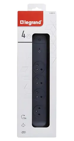 Prodlužovací kabel 4x zásuvka černá / Prodlužovací kabel / 4x 230V / 1,5 m