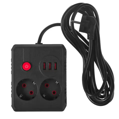 MCE388 B černá / Prodlužovací přívod / 2x zásuvka / 3x USB / 2500 W / 3 m