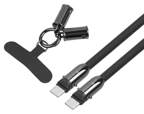 USB-C kabel 2v1 s poutkem 1.2 m černá / Datový kabel / USB-C (M) - USB-C (M)
